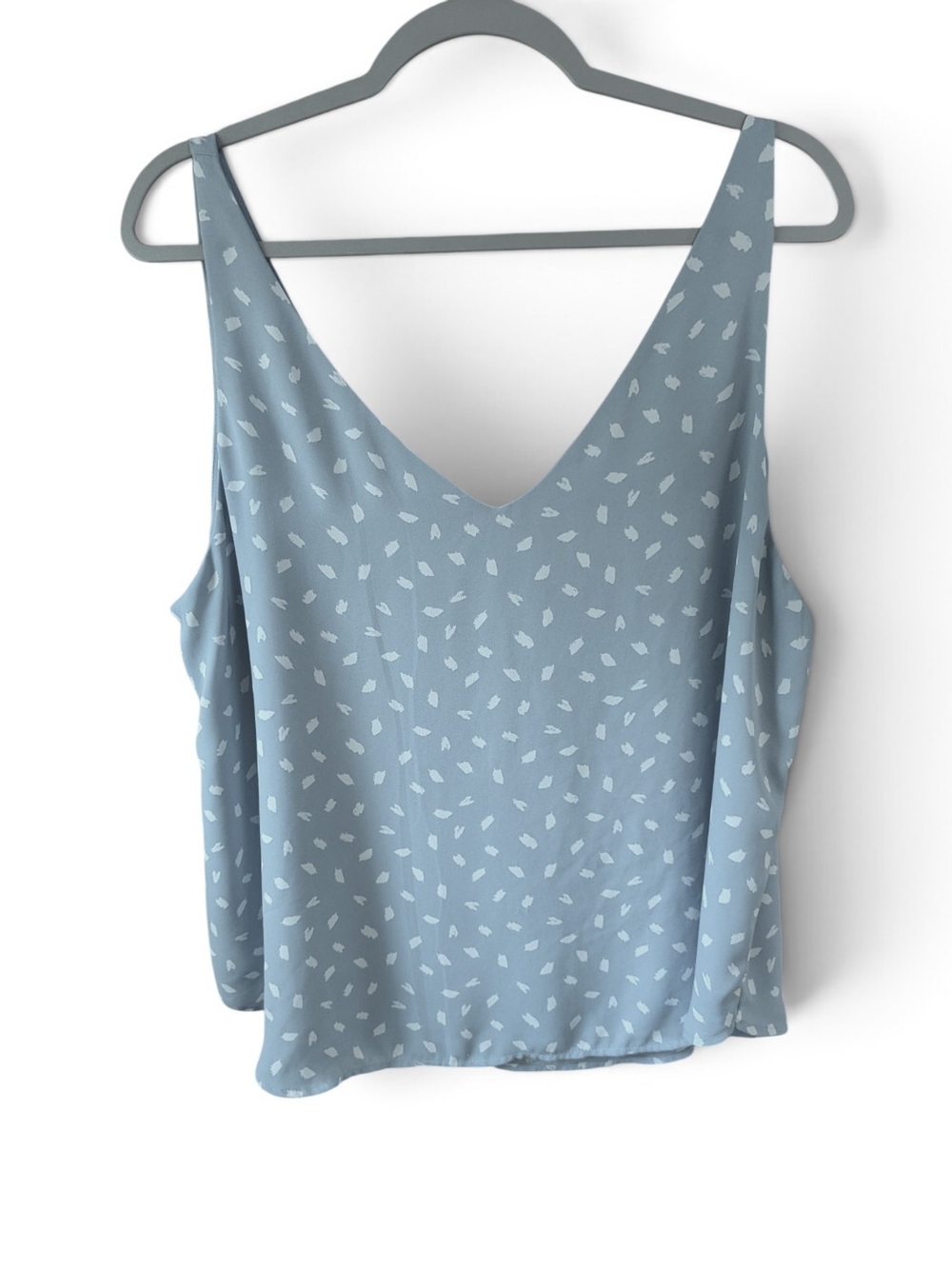 LOFT V-Neck Tank Top Blouse Blue White Abstract Brushstroke Print XL